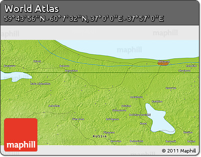 Physical 3D Map of the Area around 59° 55' 44" N, 37° 28' 30" E