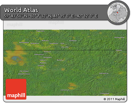 Satellite 3D Map of the Area around 59° 55' 44" N, 41° 43' 30" E