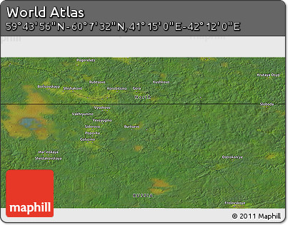 Satellite 3D Map of the Area around 59° 55' 44" N, 41° 43' 30" E