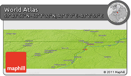 Physical Panoramic Map of the Area around 59° 55' 44" N, 42° 34' 30" E