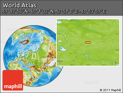 Physical Location Map of the Area around 59° 55' 44" N, 43° 25' 29" E