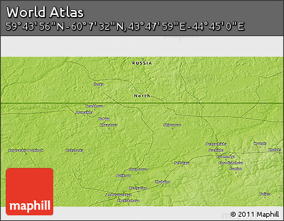Physical 3D Map of the Area around 59° 55' 44" N, 44° 16' 29" E