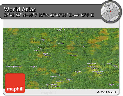 Satellite 3D Map of the Area around 59° 55' 44" N, 44° 16' 29" E