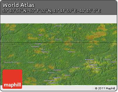Satellite 3D Map of the Area around 59° 55' 44" N, 44° 16' 29" E
