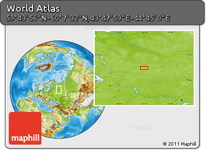 Physical Location Map of the Area around 59° 55' 44" N, 44° 16' 29" E