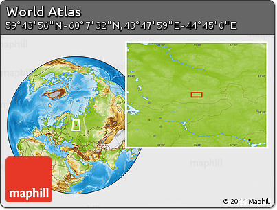 Physical Location Map of the Area around 59° 55' 44" N, 44° 16' 29" E