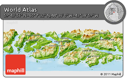 Physical Panoramic Map of the Area around 59° 55' 44" N, 44° 7' 30" W