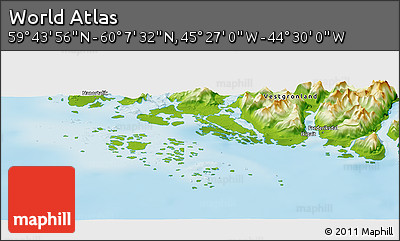 Physical Panoramic Map of the Area around 59° 55' 44" N, 44° 58' 30" W