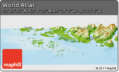 Physical Panoramic Map of the Area around 59° 55' 44" N, 44° 58' 30" W