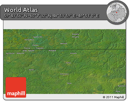 Satellite 3D Map of the Area around 59° 55' 44" N, 49° 22' 30" E