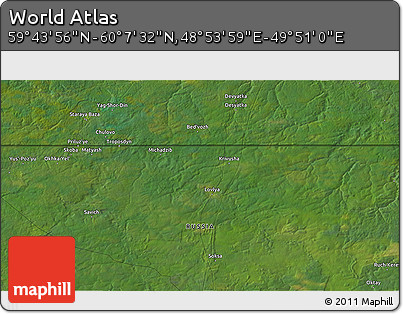Satellite 3D Map of the Area around 59° 55' 44" N, 49° 22' 30" E