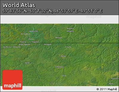 Satellite 3D Map of the Area around 59° 55' 44" N, 49° 22' 30" E