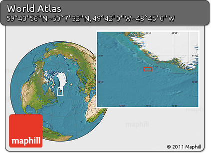 Satellite Location Map of the Area around 59° 55' 44" N, 49° 13' 30" W