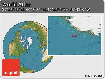 Satellite Location Map of the Area around 59° 55' 44" N, 49° 13' 30" W