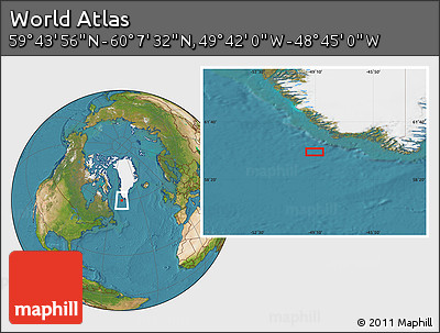 Satellite Location Map of the Area around 59° 55' 44" N, 49° 13' 30" W