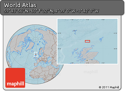 Gray Location Map of the Area around 59° 55' 44" N, 4° 10' 30" W, hill shading