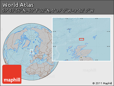 Gray Location Map of the Area around 59° 55' 44" N, 4° 10' 30" W, hill shading