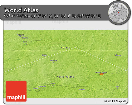 Physical 3D Map of the Area around 59° 55' 44" N, 51° 4' 30" E
