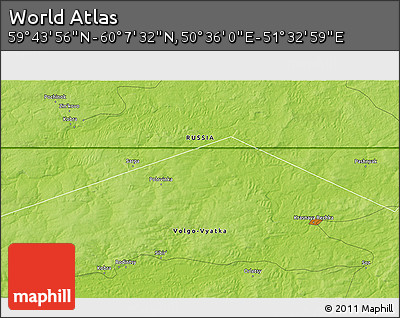 Physical 3D Map of the Area around 59° 55' 44" N, 51° 4' 30" E