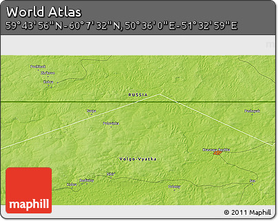 Physical 3D Map of the Area around 59° 55' 44" N, 51° 4' 30" E