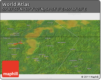Satellite 3D Map of the Area around 59° 55' 44" N, 55° 19' 30" E