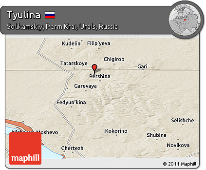 Shaded Relief Panoramic Map of Tyulina