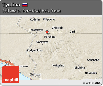 Shaded Relief Panoramic Map of Tyulina