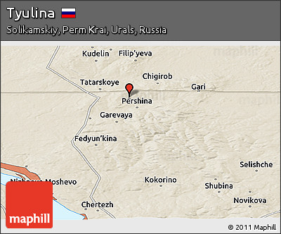 Shaded Relief Panoramic Map of Tyulina