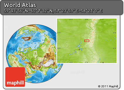 Physical Location Map of the Area around 59° 55' 44" N, 57° 52' 30" E