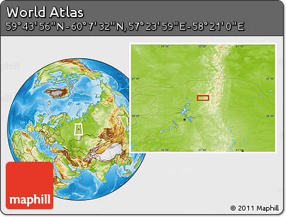 Physical Location Map of the Area around 59° 55' 44" N, 57° 52' 30" E