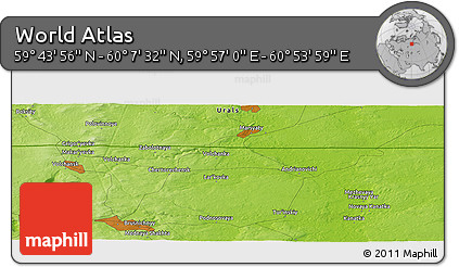 Physical Panoramic Map of the Area around 59° 55' 44" N, 60° 25' 29" E