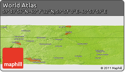 Physical Panoramic Map of the Area around 59° 55' 44" N, 60° 25' 29" E
