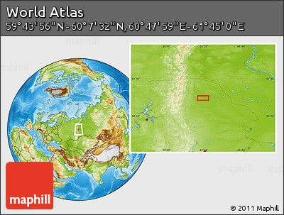 Physical Location Map of the Area around 59° 55' 44" N, 61° 16' 29" E