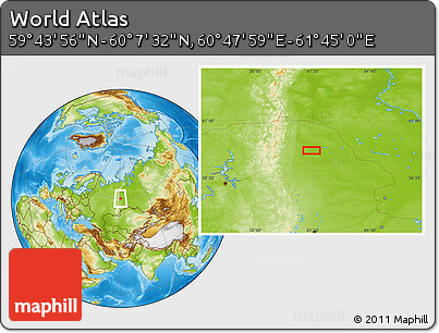 Physical Location Map of the Area around 59° 55' 44" N, 61° 16' 29" E