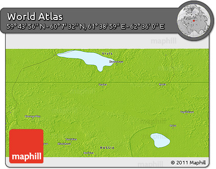 Physical 3D Map of the Area around 59° 55' 44" N, 62° 7' 30" E