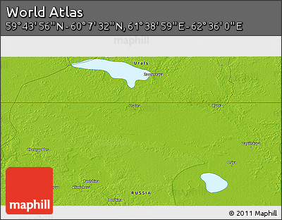 Physical 3D Map of the Area around 59° 55' 44" N, 62° 7' 30" E