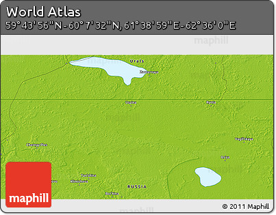 Physical 3D Map of the Area around 59° 55' 44" N, 62° 7' 30" E