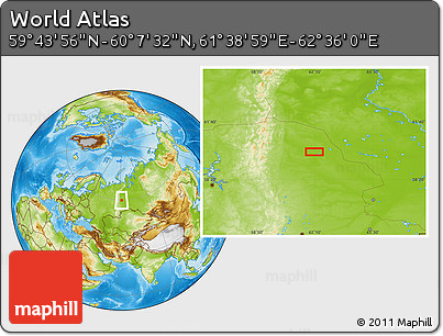 Physical Location Map of the Area around 59° 55' 44" N, 62° 7' 30" E