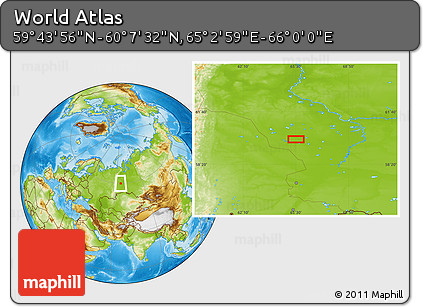Physical Location Map of the Area around 59° 55' 44" N, 65° 31' 30" E