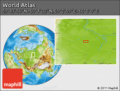 Physical Location Map of the Area around 59° 55' 44" N, 65° 31' 30" E
