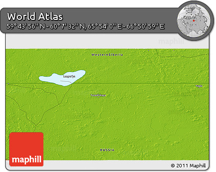 Physical 3D Map of the Area around 59° 55' 44" N, 66° 22' 30" E