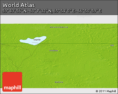 Physical 3D Map of the Area around 59° 55' 44" N, 66° 22' 30" E