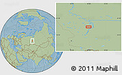 Savanna Style Location Map of the area around 59° 55' 44" N, 68° 55' 30" E, hill shading