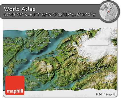 Satellite 3D Map of the Area around 59° 55' 44" N, 6° 1' 30" E