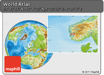 Physical Location Map of the Area around 59° 55' 44" N, 6° 1' 30" E
