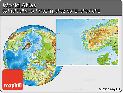 Physical Location Map of the Area around 59° 55' 44" N, 6° 1' 30" E