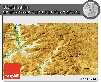 Physical 3D Map of the Area around 59° 55' 44" N, 6° 52' 30" E