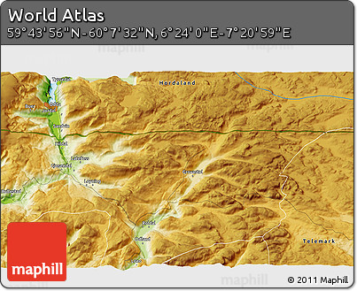 Physical 3D Map of the Area around 59° 55' 44" N, 6° 52' 30" E