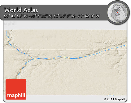 Shaded Relief 3D Map of the Area around 59° 55' 44" N, 72° 10' 30" W