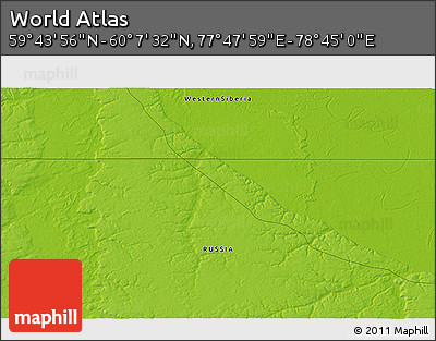 Physical 3D Map of the Area around 59° 55' 44" N, 78° 16' 30" E